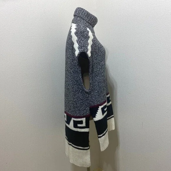 LOFT Turtle Neck Tunic Vest Sweater Size XS/S Oversized Cream/Black\Red - Picture 5 of 12